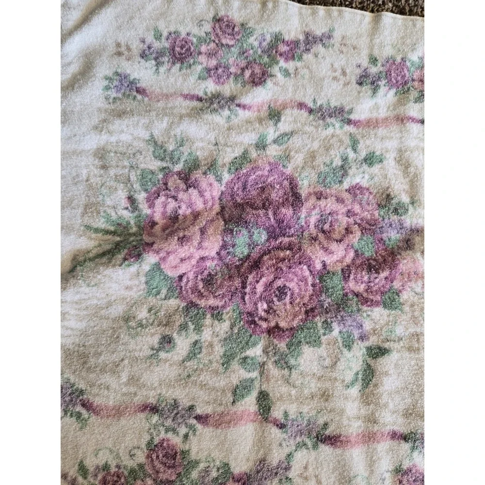 Vintage The Art Of Glenda Turley Bath Towel Pink Purple Roses Cottagecore